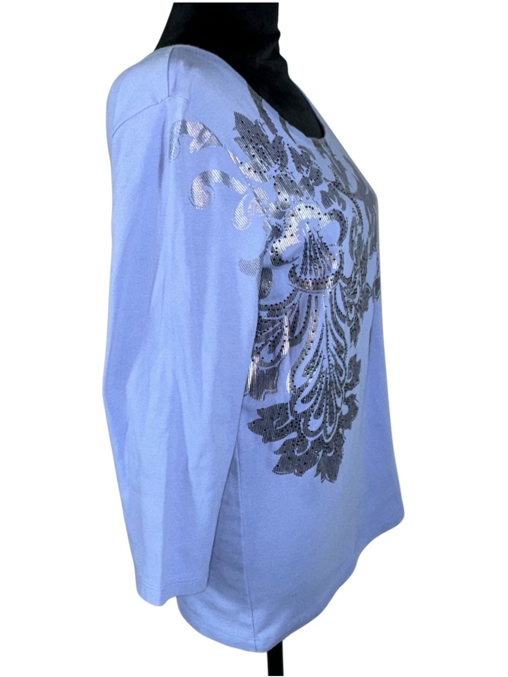 Zenergy By Chicos Knit 3/4 Sleeve Embellished Top Lilac Silver Size 1(M 8-10) - Picture 5 of 13